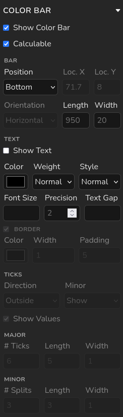Color bar panel for calculable filters