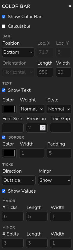 Color bar panel for non-calculable filters