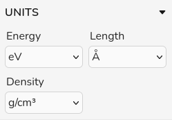 Units panel in Electronic Band Structure mode