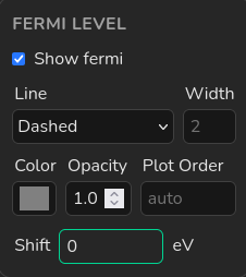 Screenshot of the Fermi level panel in General Options.