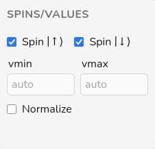 Spins/Values panel for filtered plots