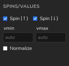 Spins/Values panel for filtered plots